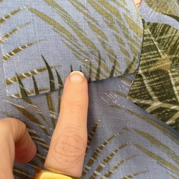 Tommy Bahama Linen Blue Floral Palm Tropical Camp Collar Button Down Shirt XL - Picture 10 of 12